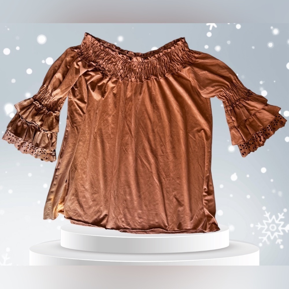 Joyce Size M Blouse Womens Brown Polyester Dry Clean Only XL